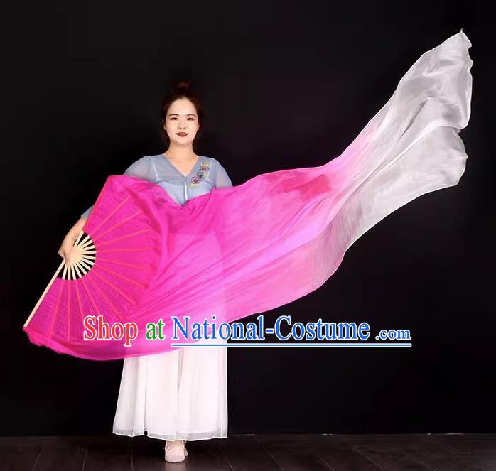 China Women Group Dance Fan Handmade Pure Silk Fan Yangko Dance Fan Classical Dance Gradient Pink Long Ribbon Fan