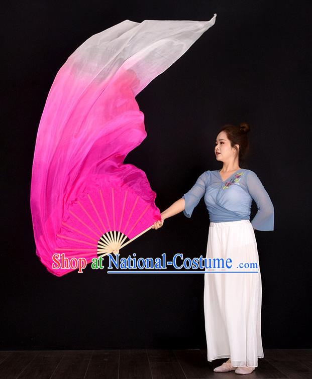 China Women Group Dance Fan Handmade Pure Silk Fan Yangko Dance Fan Classical Dance Gradient Pink Long Ribbon Fan