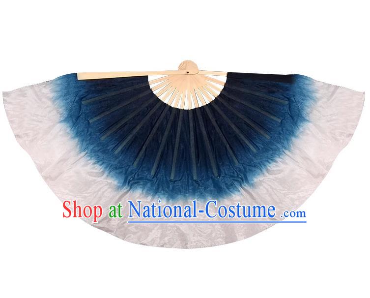 China Yangko Dance Fan Folk Dance Dance Dark Blue to White Fan Women Group Dance Ribbon Fan Handmade Fan