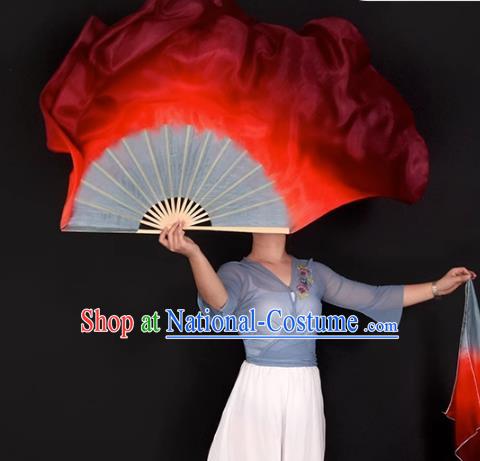 China Handmade Red Ribbon Fan Classical Dance Fan Jiaozhou Yangko Dance Jiu Er Silk Fan