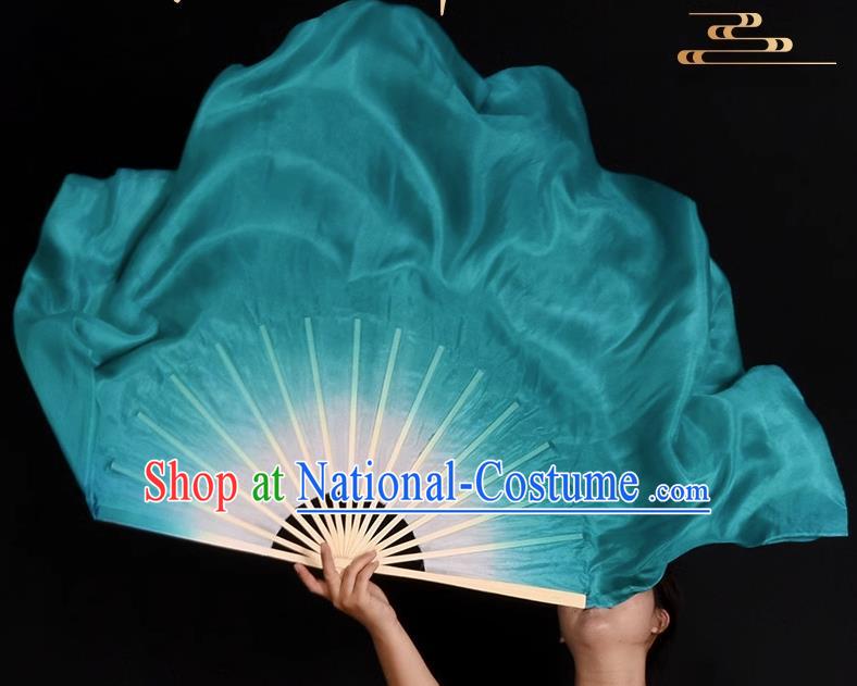 China Handmade Mint Green Ribbon Fan Classical Dance Fan Jiaozhou Yangko Dance Silk Fan