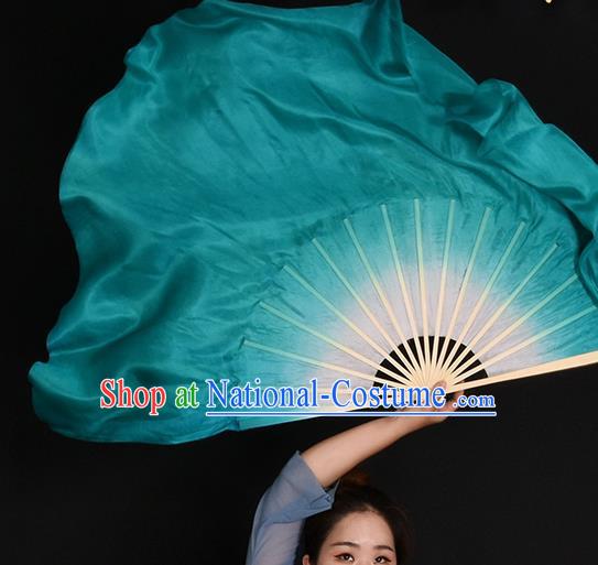 China Handmade Mint Green Ribbon Fan Classical Dance Fan Jiaozhou Yangko Dance Silk Fan