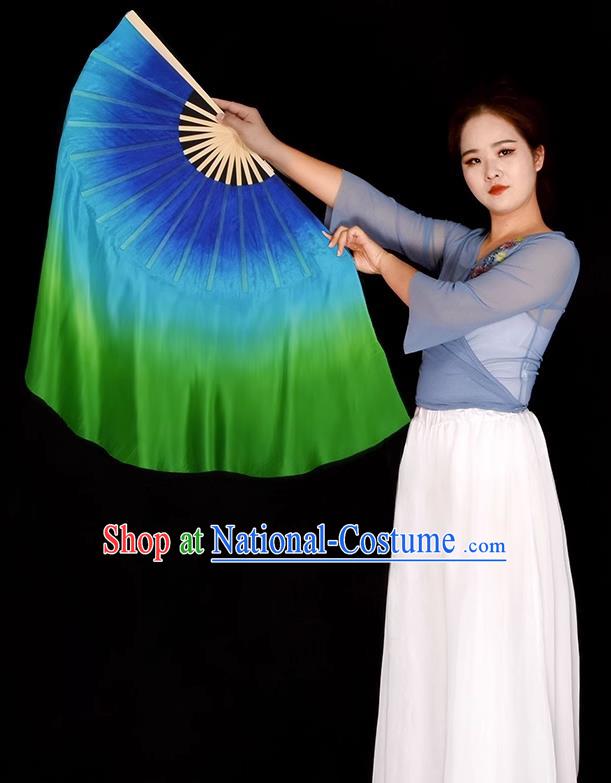 China Jiaozhou Yangko Dance Silk Fan Handmade Ribbon Fan Classical Dance Fan