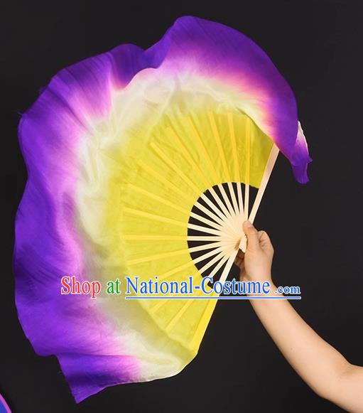 China Jiaozhou Yangko Dance Silk Fan Handmade Purple Ribbon Fan Classical Dance Double Side Fan