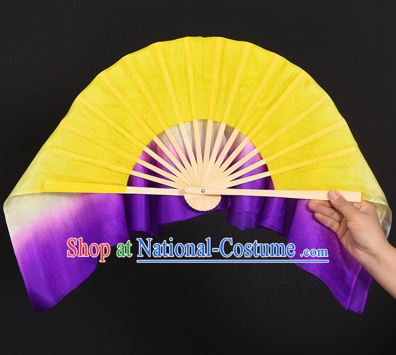 China Jiaozhou Yangko Dance Silk Fan Handmade Purple Ribbon Fan Classical Dance Double Side Fan