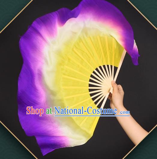 China Jiaozhou Yangko Dance Silk Fan Handmade Purple Ribbon Fan Classical Dance Double Side Fan