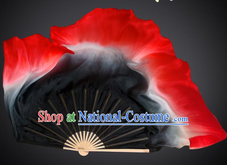 China Handmade Gradient Black to Red Fan Classical Dance Fan Women Dance Double Side Pure Silk Fan