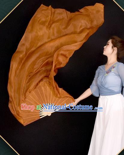 China Women Dance Pure Silk Fan Handmade Long Ribbon Tan Fan Classical Dance Fan