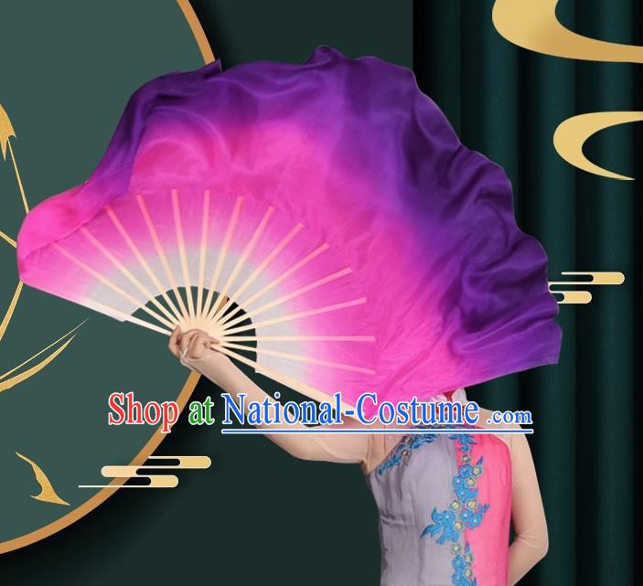 China Taoli Cup Dance Competition Pure Silk Fan Handmade Gradient Pink to Purple Fan Classical Dance Fan