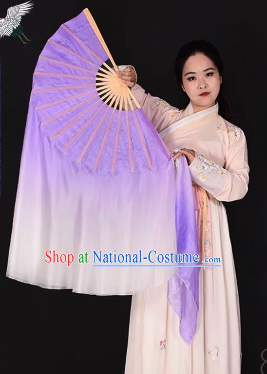 China Yangko Dance Fan Taoli Cup Dance Competition Pure Silk Fan Handmade Gradient Lilac to White Fan