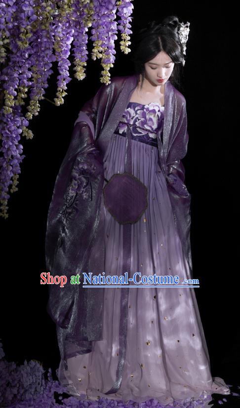 China Tang Dynasty Court Empress Purple Dresses Ancient Palace Princess Costumes Traditional Woman Hanfu Set