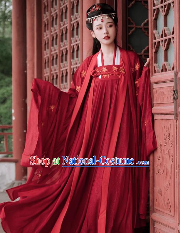 China Traditional Wedding Hanfu Tang Dynasty Young Lady Clothing Ancient Bride Red Costumes