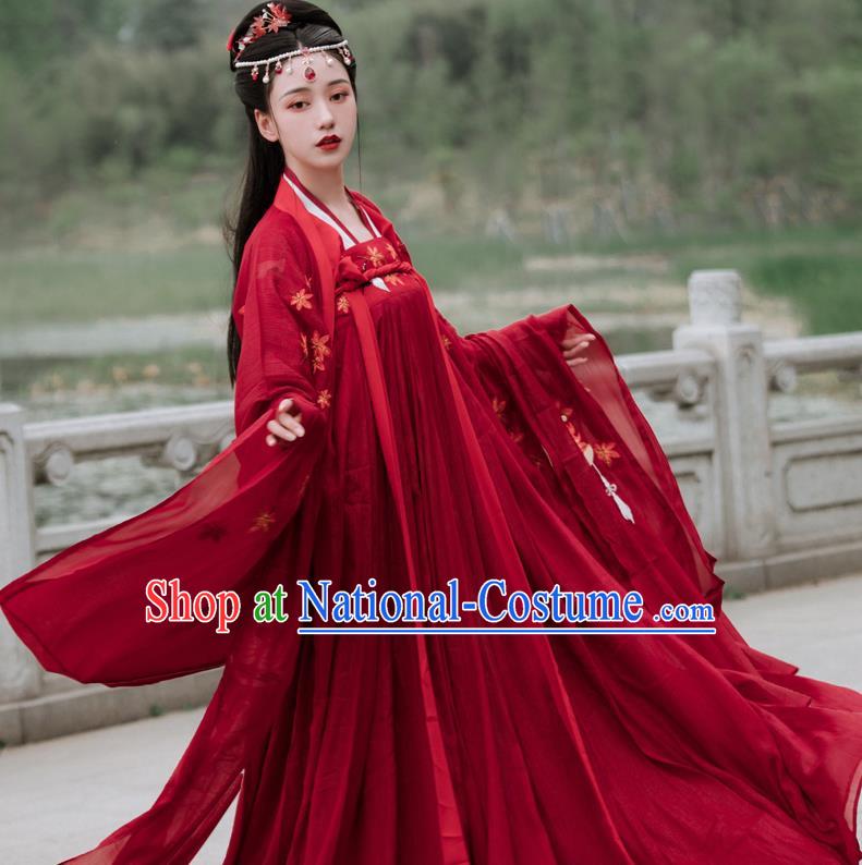 China Traditional Wedding Hanfu Tang Dynasty Young Lady Clothing Ancient Bride Red Costumes