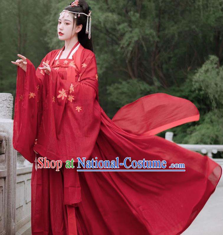 China Traditional Wedding Hanfu Tang Dynasty Young Lady Clothing Ancient Bride Red Costumes