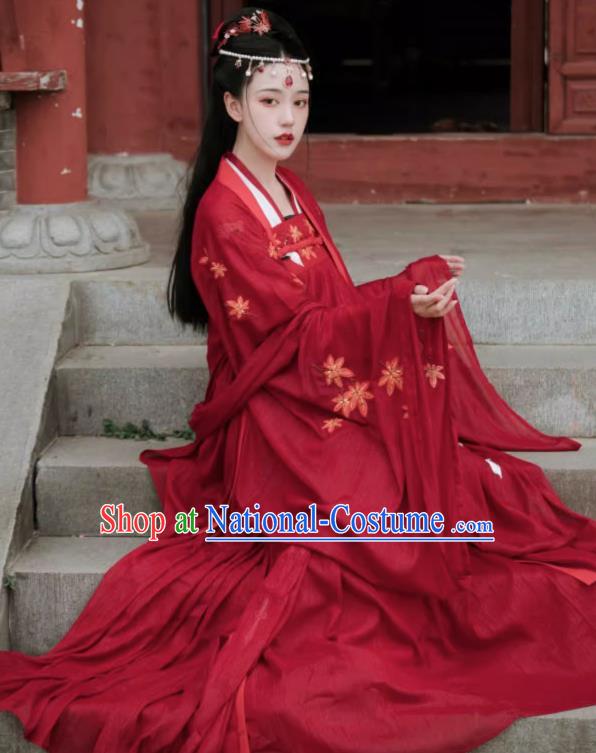 China Traditional Wedding Hanfu Tang Dynasty Young Lady Clothing Ancient Bride Red Costumes