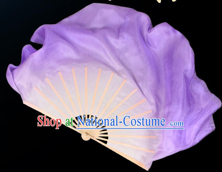 Jiaozhou Yangko Dance Silk Fan Handmade Double Side Fan China Classical Dance Violet Ribbon Fan