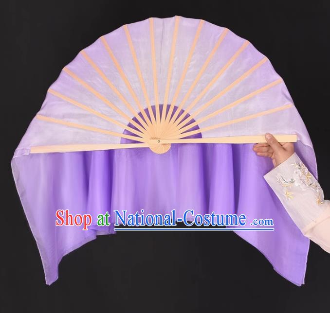 Jiaozhou Yangko Dance Silk Fan Handmade Double Side Fan China Classical Dance Violet Ribbon Fan