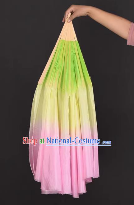 China Classical Dance Pink Ribbon Fan Jiaozhou Yangko Dance Silk Fan Handmade Double Side Fan