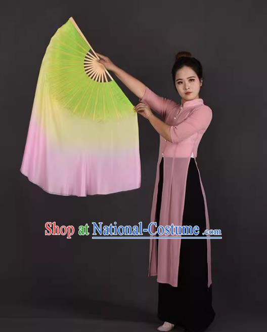 China Classical Dance Pink Ribbon Fan Jiaozhou Yangko Dance Silk Fan Handmade Double Side Fan