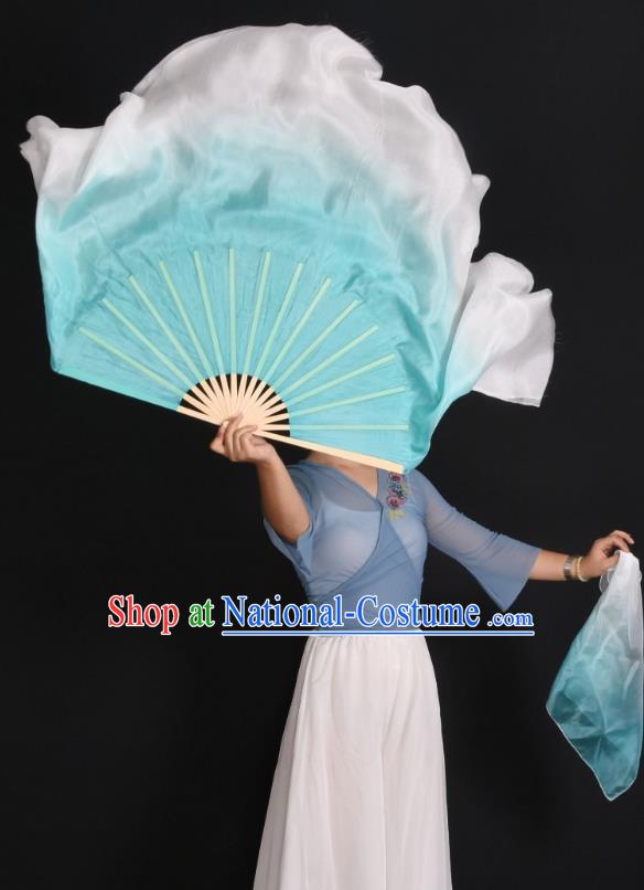 China Handmade Folk Dance Fan Classical Dance Ribbon Fan Jiaozhou Yangko Dance Light Blue Silk Fan