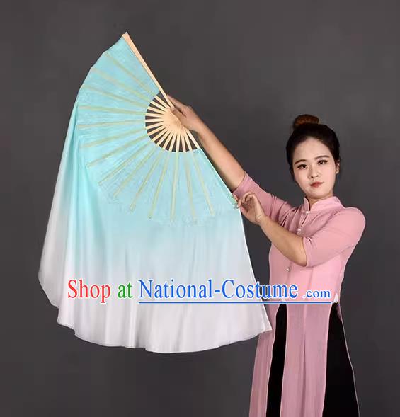 China Handmade Folk Dance Fan Classical Dance Ribbon Fan Jiaozhou Yangko Dance Light Blue Silk Fan