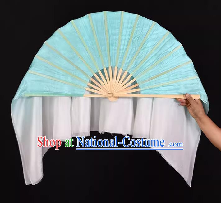 China Handmade Folk Dance Fan Classical Dance Ribbon Fan Jiaozhou Yangko Dance Light Blue Silk Fan