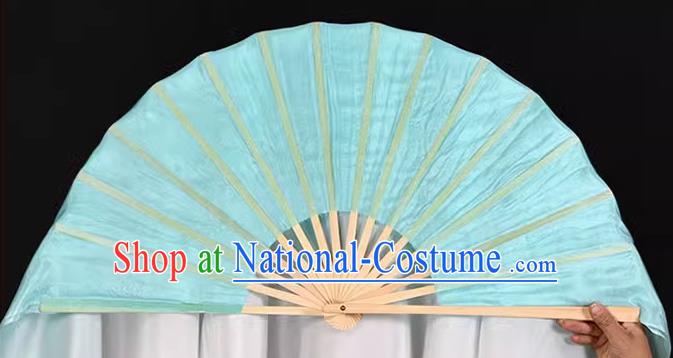 China Handmade Folk Dance Fan Classical Dance Ribbon Fan Jiaozhou Yangko Dance Light Blue Silk Fan