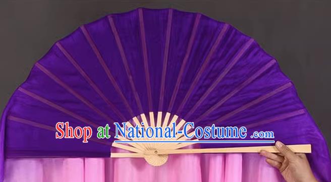 China Jiaozhou Yangko Dance Fan Handmade Gradient Purple to Pink Silk Fan Classical Dance Ribbon Fan