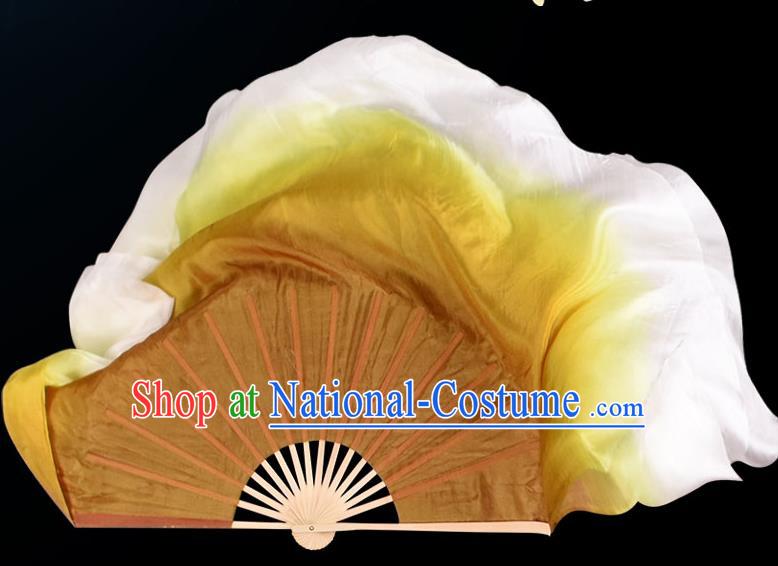 China Classical Dance Ribbon Fan Jiaozhou Yangko Dance Fan Handmade Gradient Filemot to White Silk Fan