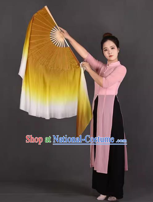 China Classical Dance Ribbon Fan Jiaozhou Yangko Dance Fan Handmade Gradient Filemot to White Silk Fan