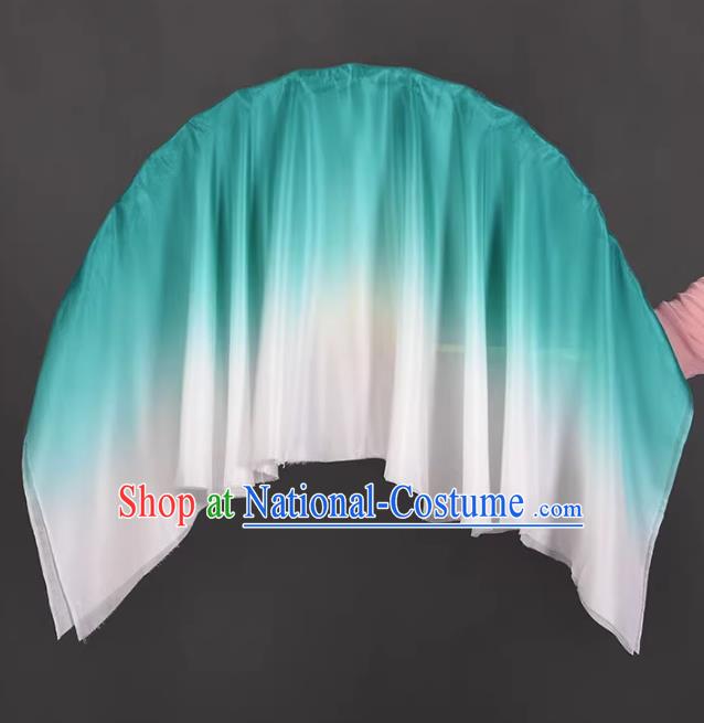 China Handmade Gradient Green to White Silk Fan Classical Dance Ribbon Fan Jiaozhou Yangko Dance Fan