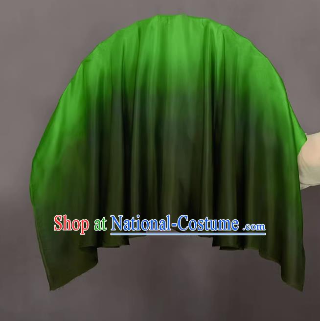 China Classical Dance Ribbon Fan Yangko Dance Fan Handmade Stage Deep Green Silk Fan