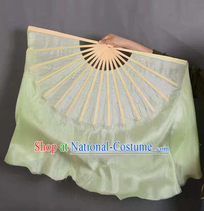 China Handmade Stage Performance Light Green Silk Fan Classical Dance Ribbon Fan Yangko Dance Fan