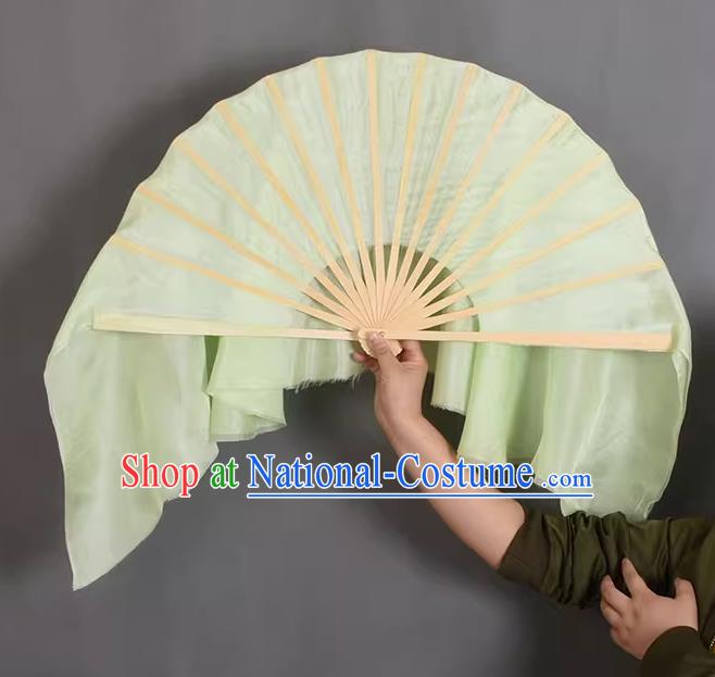 China Handmade Stage Performance Light Green Silk Fan Classical Dance Ribbon Fan Yangko Dance Fan