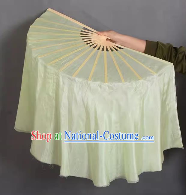 China Handmade Stage Performance Light Green Silk Fan Classical Dance Ribbon Fan Yangko Dance Fan