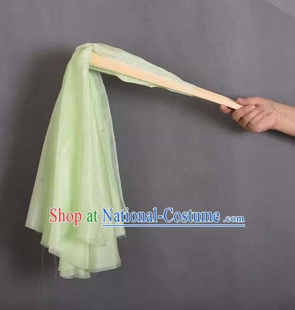 China Handmade Stage Performance Light Green Silk Fan Classical Dance Ribbon Fan Yangko Dance Fan