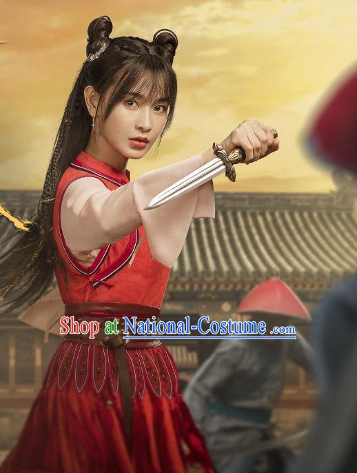 China TV Series Fei Hu Wai Zhuan Ancient Swordswoman Clothing Qing Dynasty Female Warrior Red Costumes