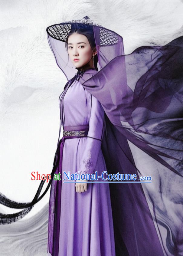 China Qing Dynasty Female Warrior Purple Costumes Ancient Heroine TV Series Fei Hu Wai Zhuan Yuan Ziyi Clothing