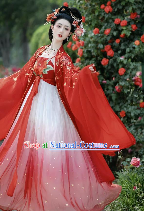 China Tang Dynasty Court Empress Costumes Ancient Goddess Red Dress Clothing