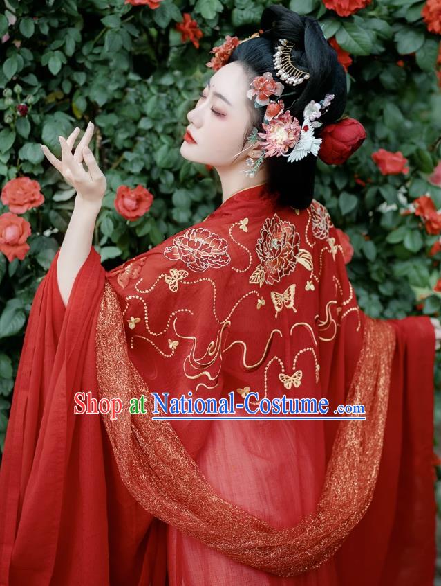 China Tang Dynasty Court Empress Costumes Ancient Goddess Red Dress Clothing