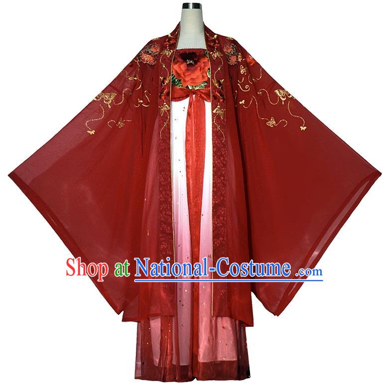 China Tang Dynasty Court Empress Costumes Ancient Goddess Red Dress Clothing