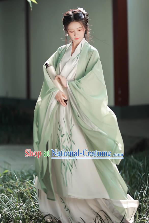 China Ancient Noble Woman Green Dress Clothing Wei Jin Dynasty Young Lady Costumes