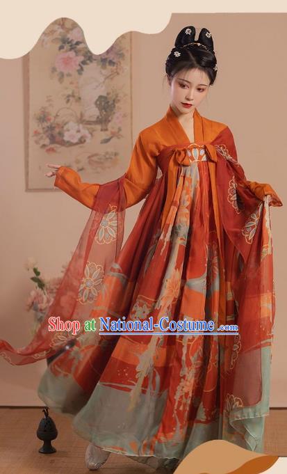 China Woman Red Hanfu Dress Tang Dynasty Royal Princess Clothing Ancient Palace Lady Costumes