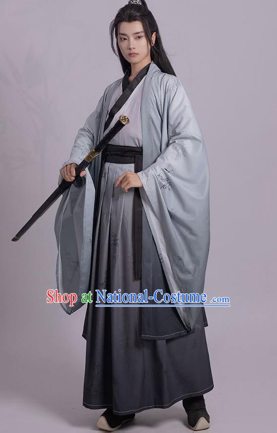 China Male Hanfu Jin Dynasty Young Childe Clothing Ancient Swordsman Printing Costumes