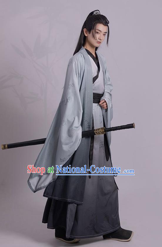 China Male Hanfu Jin Dynasty Young Childe Clothing Ancient Swordsman Printing Costumes