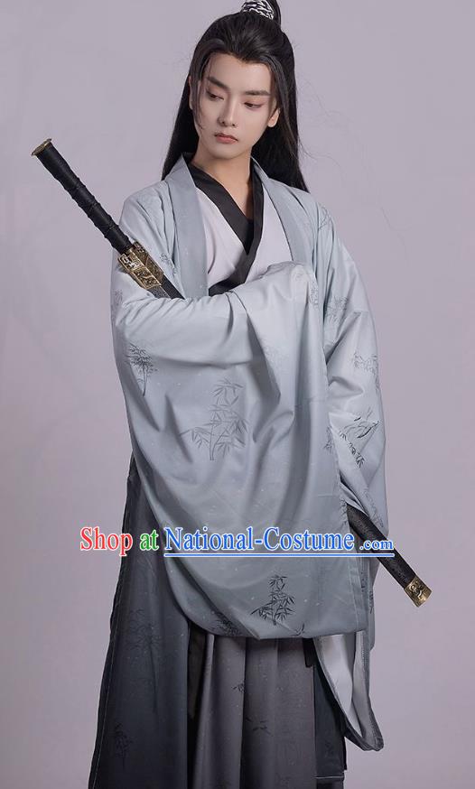 China Male Hanfu Jin Dynasty Young Childe Clothing Ancient Swordsman Printing Costumes