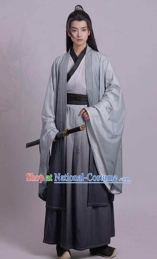 China Male Hanfu Jin Dynasty Young Childe Clothing Ancient Swordsman Printing Costumes