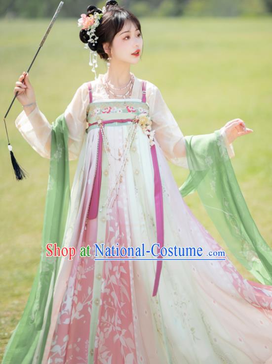 China Ancient Flower Fairy Costumes Traditional Woman Hanfu Dress Tang Dynasty Young Lady Clothing