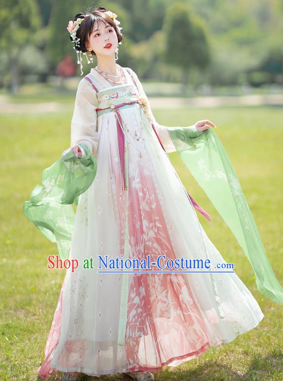 China Ancient Flower Fairy Costumes Traditional Woman Hanfu Dress Tang Dynasty Young Lady Clothing