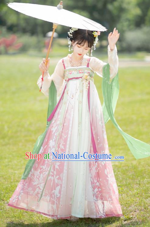 China Ancient Flower Fairy Costumes Traditional Woman Hanfu Dress Tang Dynasty Young Lady Clothing